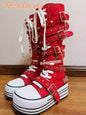 Thick Sole Platform Boots Round Toe Belt Buckles Knee High Boots Women Sexy New Shoes Lace Up Fashion Shoes Customized Big Size