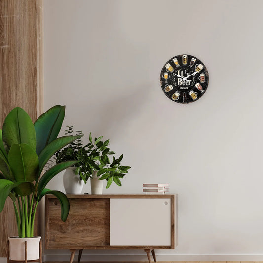 American Retro Beer Mug Pattern Wooden Wall Clock for Living Room, Bedroom, Kitchen, Home Decoration, Silent Quartz Clock, Holiday Gift, 10 Inches, 12 Inches (No Battery)