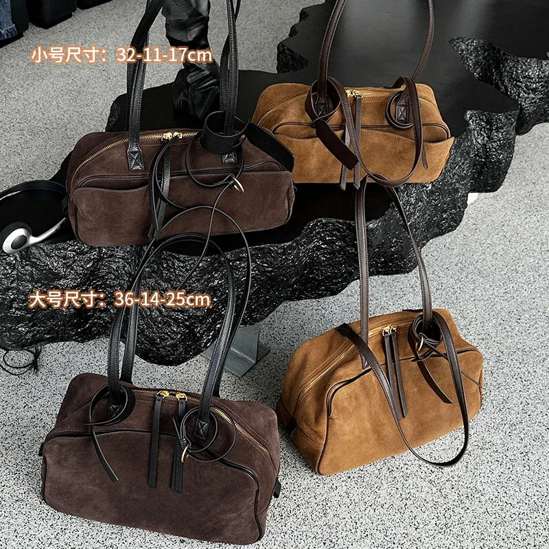 Women's Cow Genuine Leather Tote Bag suede commuting Cowhide Handbags Large Capacity Designer Luxury velvet Bags