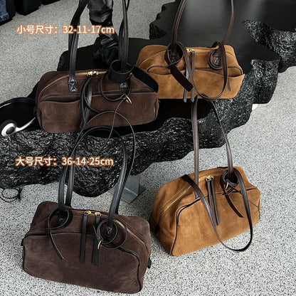 Women's Cow Genuine Leather Tote Bag suede commuting Cowhide Handbags Large Capacity Designer Luxury velvet Bags