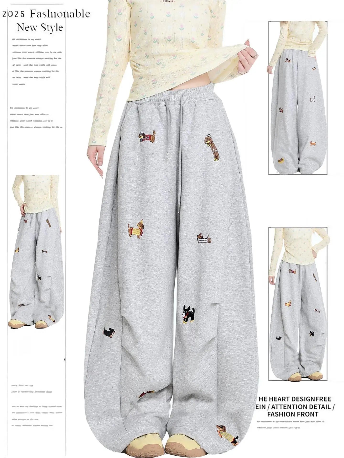 Fashion Y2K Baggy Pants Women's Cartoon Embroidery Loose Wide Leg Jeans Streetwear Aesthetic Casual Trousers