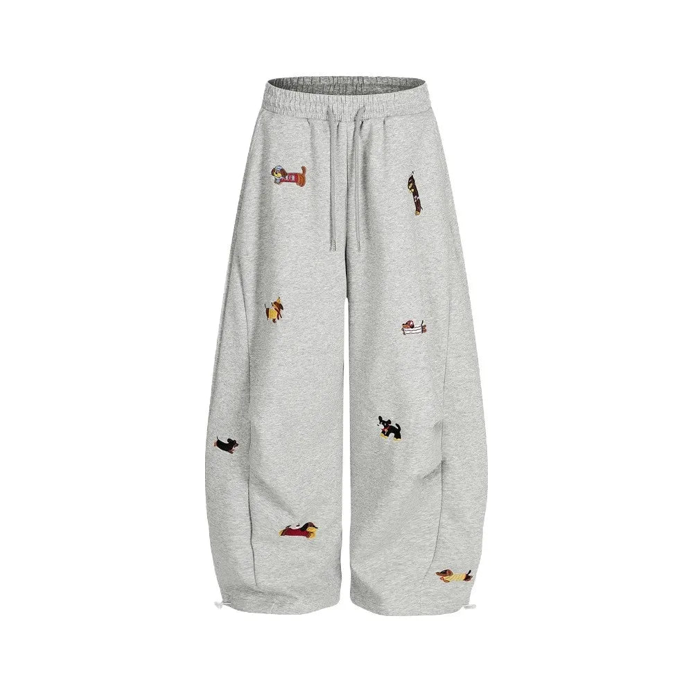 Funny Dachshund Embroidery Sweatpants Men Women Loose Cargo Joggers Wide Leg Couple Streetwear Autumn Casual Pants Fashion