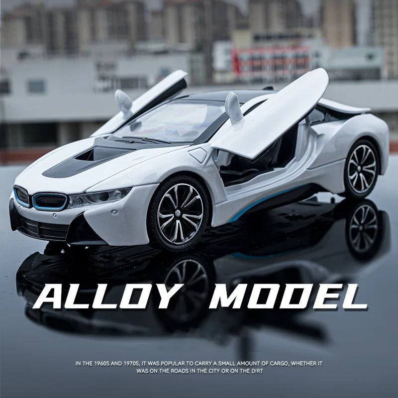 BMW I8 Sports Car Alloy Diecast 1:22 Model Car Vehicle Collection Simulation Sound & Light Toy Car Gifts