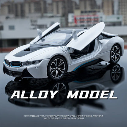 BMW I8 Sports Car Alloy Diecast 1:22 Model Car Vehicle Collection Simulation Sound & Light Toy Car Gifts