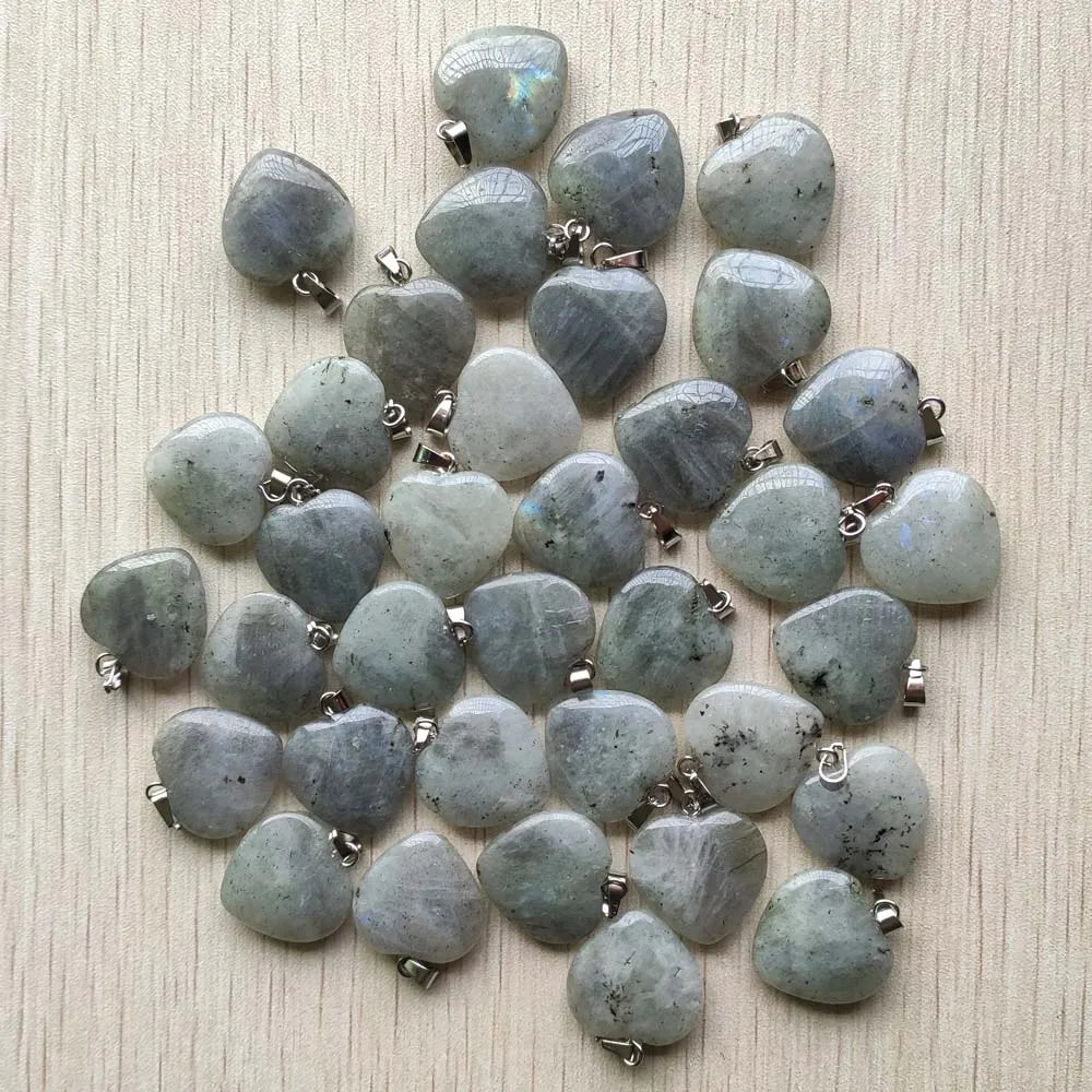 Wholesale 50pcs/lot Assorted heart natural stone charms fashion pendants 20mm for jewelry making Good Quality