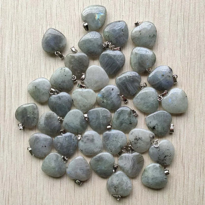 Wholesale 50pcs/lot Assorted heart natural stone charms fashion pendants 20mm for jewelry making Good Quality