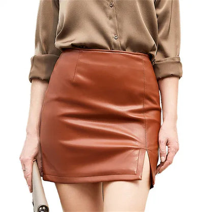 2026 Spring/summer Red Crocodile Pattern PU Skirt Ladies Slit Skirt Slim  Stretch Leather Skirts White Brown Black Green