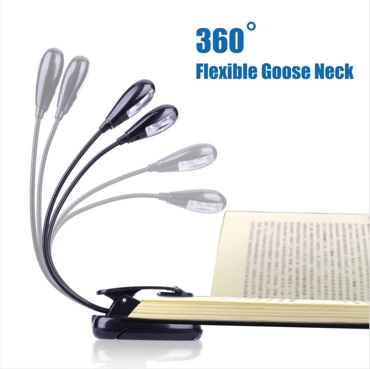 Music Stand Light, Clip on LED Book Lights, USB and AAA Battery Operated, Reading Lamp in Bed, 4 Brightness Levels, Ideal for Bo
