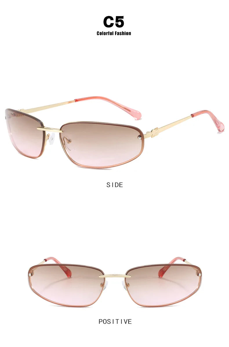 New Y2K Sunglasses For Women High Quality Oval Fashion Luxury Brand Rimless Glasses Trendy Woman Alloy Ladies Shades Eyewear