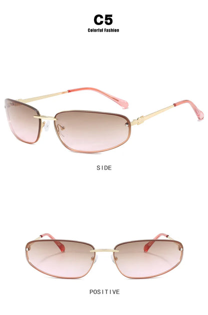 New Y2K Sunglasses For Women High Quality Oval Fashion Luxury Brand Rimless Glasses Trendy Woman Alloy Ladies Shades Eyewear