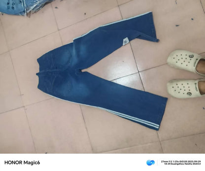 Retro Washed Blue Side Stripe Jeans Women's Y2K High Street Loose Wide Leg Pants Casual Comfortable High Waist Denim Jeans