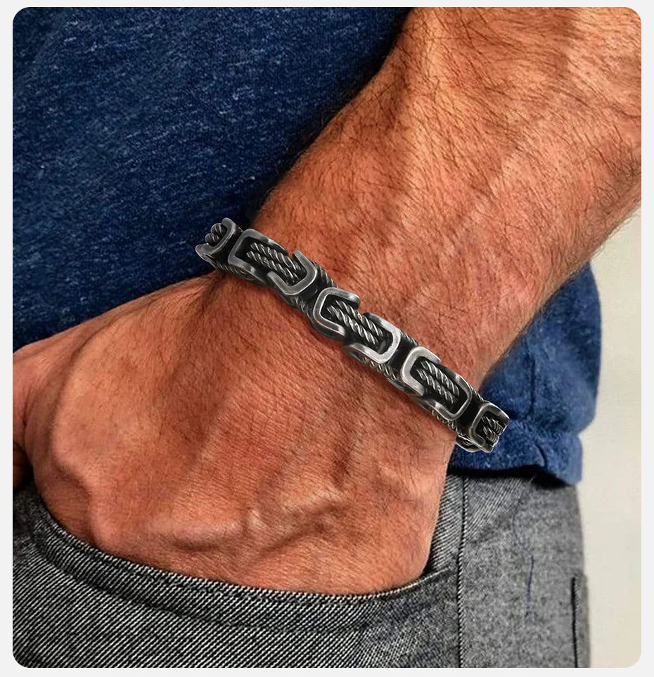 ‌Vnox Stainless Steel Byzantine Bracelet for Men, 8mm Wide Vintage Style Bold Square Links Chain Wristband, Father's Day Gift