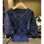 LANMREM New Batwing Sleeve Pleated Women's T-shirt American Style Loose Versatile Chic Round Collar Pullover Tops 2DB6558