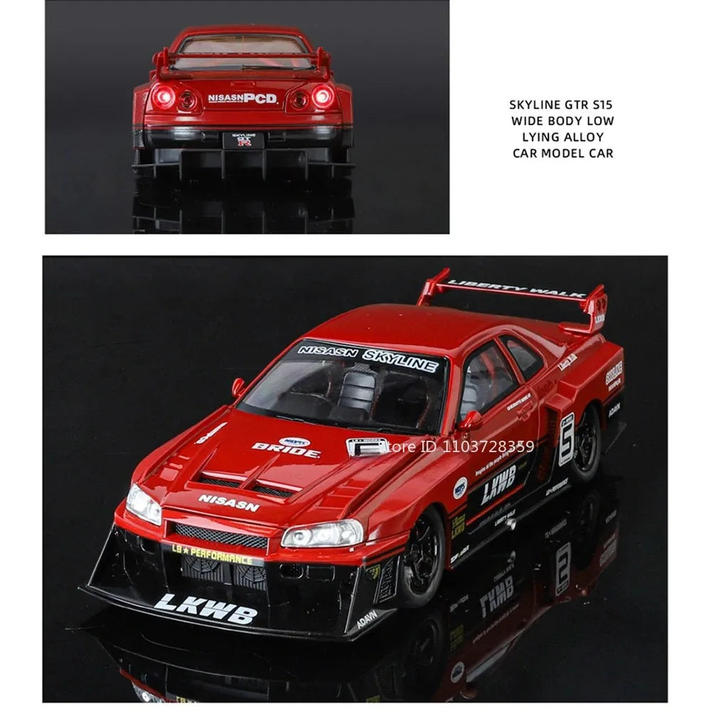 Bugatti Tourbillon, Nissan Skyline GTR, Model Sports 1:24 Car Alloy Diecast Sound Light Doors Opened Shock Absorption Ornament Supercar Toys Gift