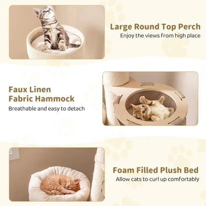 Cat Tree Tower, 61 Inch Multi-Level Tall with 2-Story Cat Condo, Top Perch, Sisal Scratching Posts & Carpet