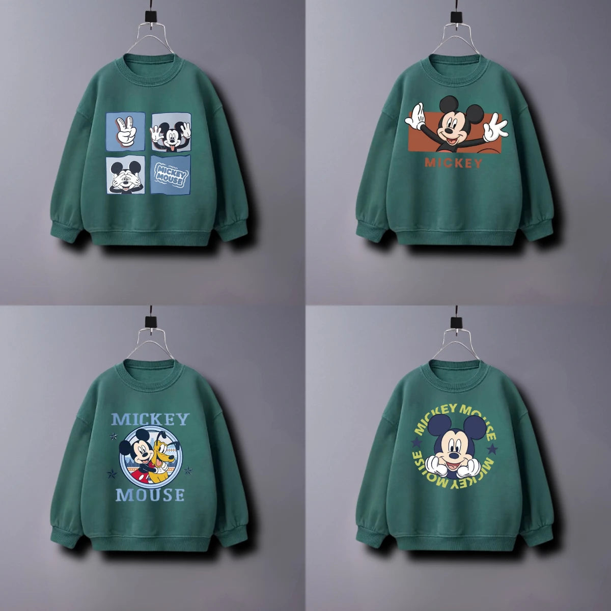 Solid Color Fashion Children Mickey Mouse Sweatshirt Autumn Clothes Popular Simple Kids Long Sleeve Tops Crewneck Hoodie 6m-7y
