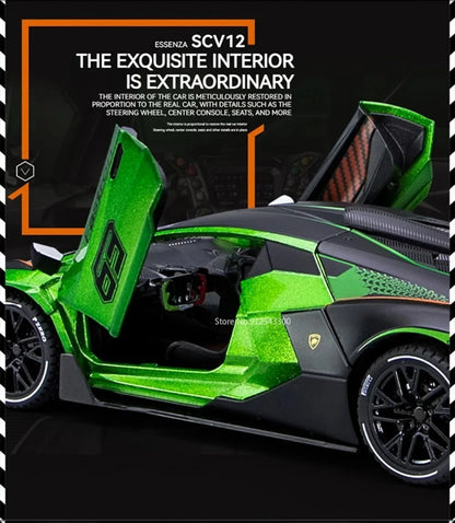 Lambor SCV12 LP770- 1:24  Car Model Alloy Diecast Sound Light Pull Back Doors Opened Vehicle Models Toy