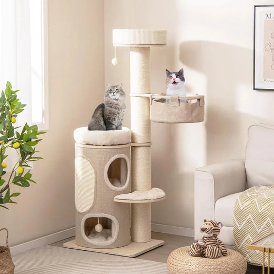 Cat Tree Tower, 61 Inch Multi-Level Tall with 2-Story Cat Condo, Top Perch, Sisal Scratching Posts & Carpet