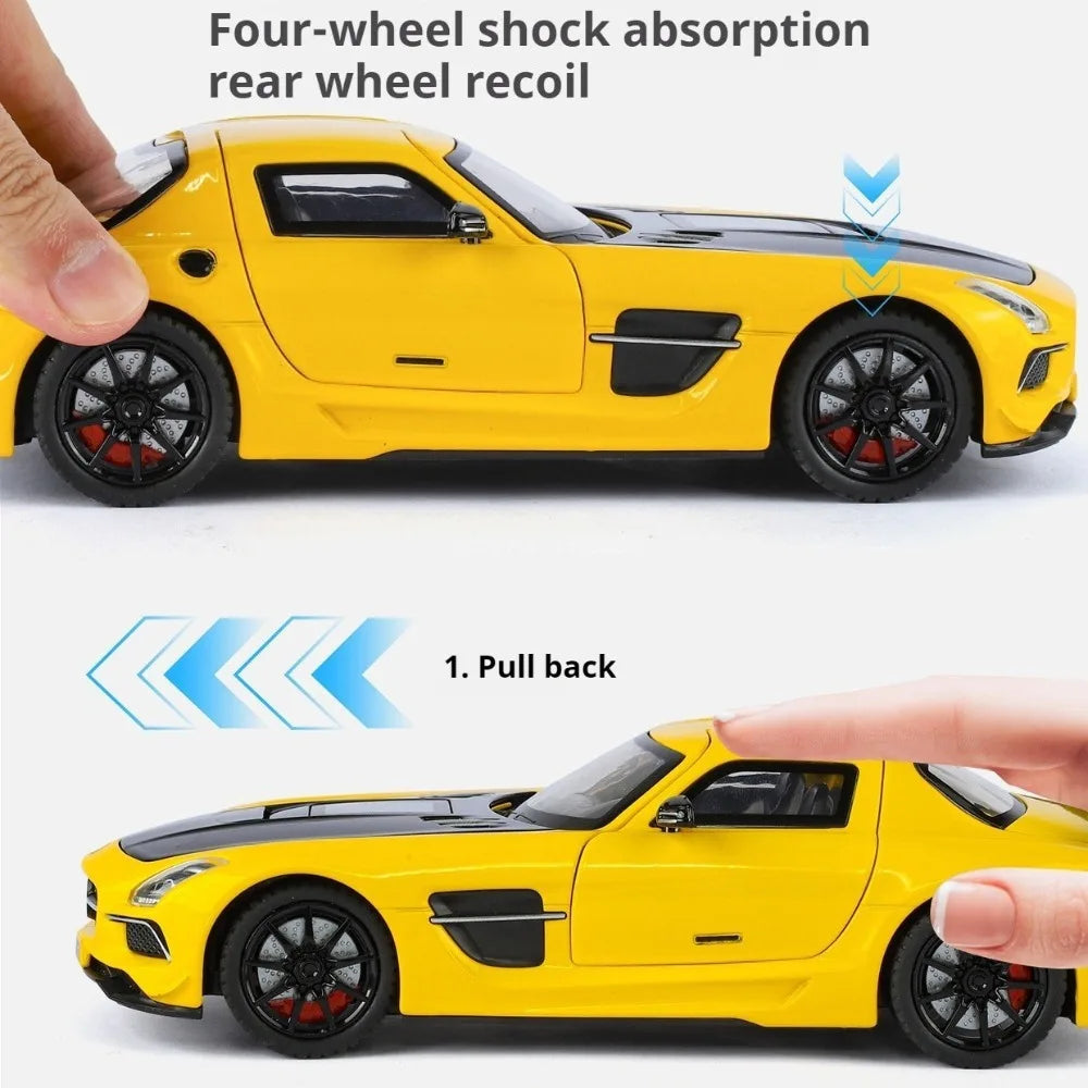 Benz SLS 1:24 Model Car Alloy Diecasting Wheel Steering Miniature Vehicles with Light Music Model Car Gifts