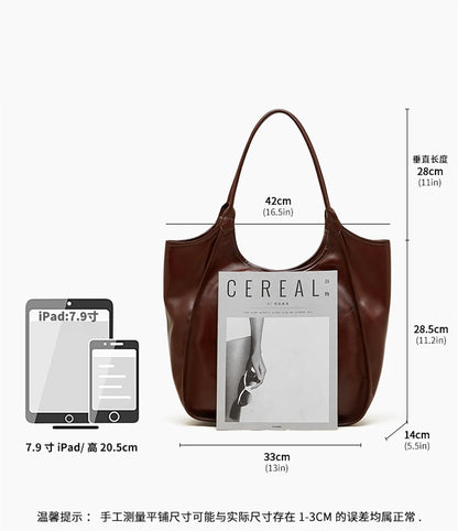 Hifashion Cowhide Genuine Leather Large Tote Shoulder Bags For Women 2026 Luxury Designer Bucket Shopper Office Ladies Handbags