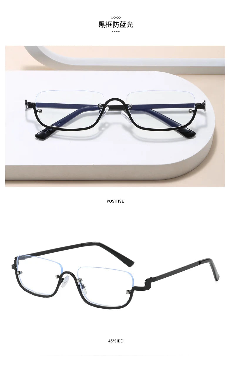 Luxury Brand Designer Half-Rim Rectangular Sunglasses Women Vintage Small Frame Sun Glasses Ladies Geometric Square Eyewear