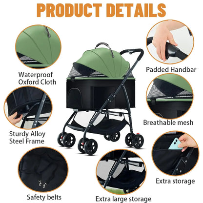 Dog Carrier Backpack 3-in-1 Pet Stroller Wagon Removable Carrier Cat Stroller for Medium Dogs Up to 55lbs Daily Travel Use