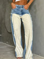 Jeans Women Denim Wide Leg Pants Stripe Trousers Contrast Color Low Waist Washed Pockets 2026 Streetwear Denims Floor Length