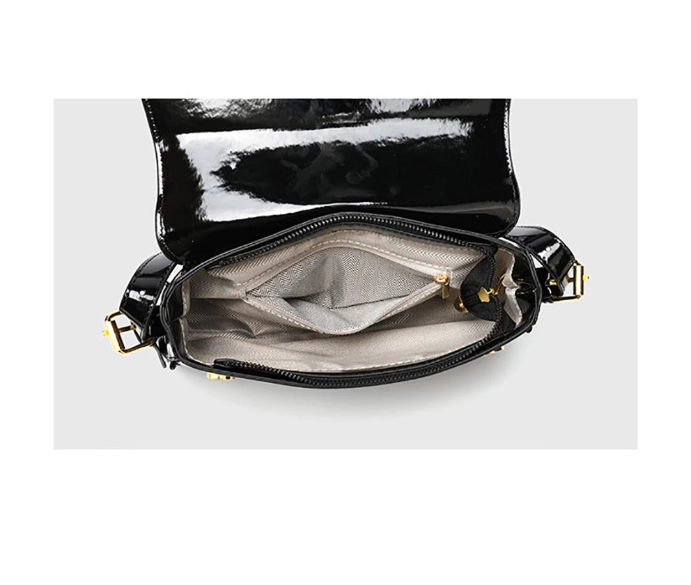 Red Patent Leather Armpit Bag for Women Solid Color Hasp Glossy Surface Shoulder Bags American Simple Female Fashion Handbag