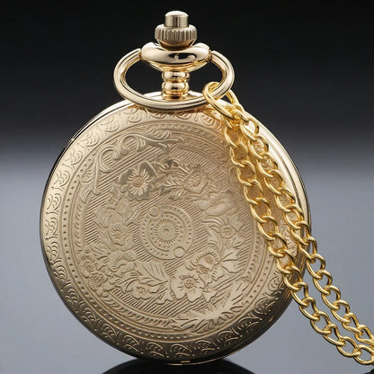 Steampunk Gold Quartz Pocket Watch Necklace for Dad and Grandpa Exquisite Watches Clock Souvenir Gift Reloj Hombre