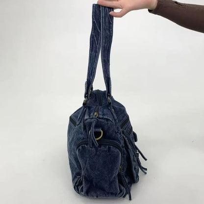 Y2K Street Personalized Women's Multi Pocket Shoulder Bag Large Capacity Retro Motorcycle Tote Bag