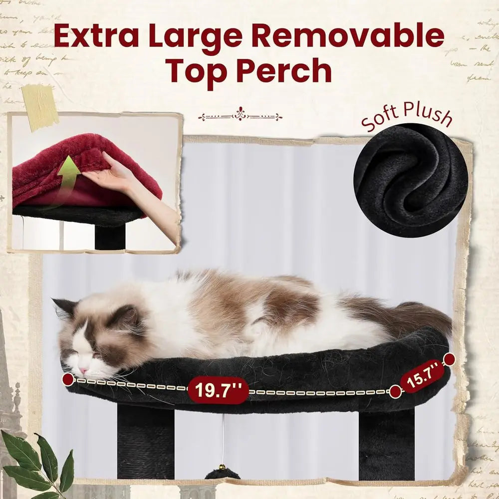 Gothic Cat Tree, Cat Tower or Large Cats with 2 Big Platorms, 2 Baskets, condo and Toys, 63" Cat Scratching Posts or Indoor Cats