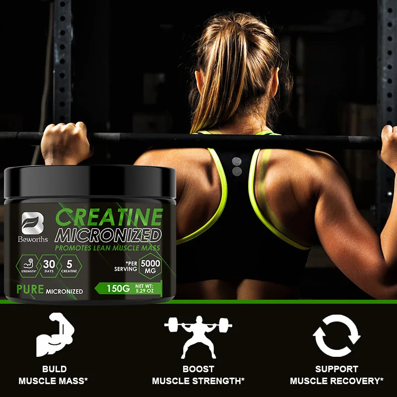 Beworths Creatine Monohydrate Powder 5000Mg for Pre Workout Muscle Building Cellular Energy Brain Immune Health for Gym