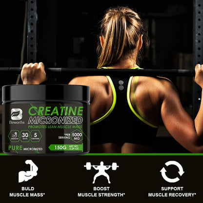 Beworths Creatine Monohydrate Powder 5000Mg for Pre Workout Muscle Building Cellular Energy Brain Immune Health for Gym