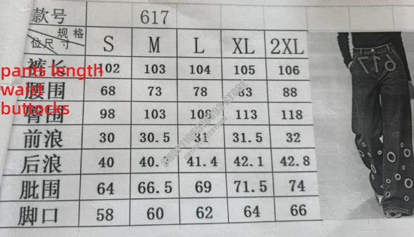American High Street Straight Leg Jeans Women Metal Ring Hollow Long Jeans Autumn Casual High Waist Pockets Baggy Denim Pants