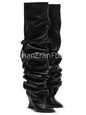 Autumn and Winter Pointed, Thick Soled, High-heeled Boots, Knee High Boots, Pleated Pile Party, Large Women's Short Boots
