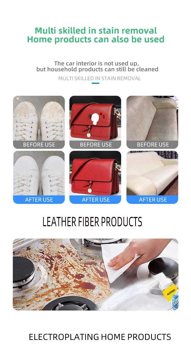 AUTOGO Multi-Functional Foam Cleaner, Powerful Stain Remover, Car Interior Leather Seat Cleaner, Special for White Shoes