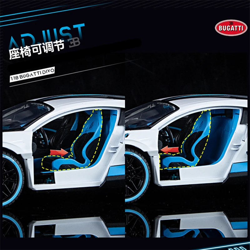 Large Size 1/18 Bugatti DIVO Alloy Sports Car Model Diecasts Metal Toy Vehicles Car Model Simulation Sound Light Gifts