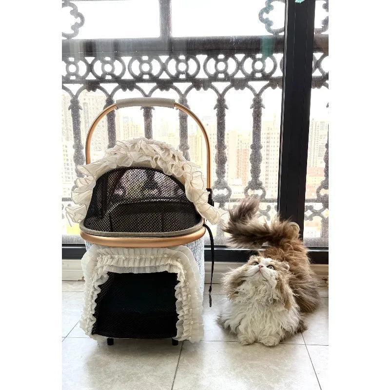 Luxury Pet Stroller 3 in 1  with 4 Wheels for Medium Small Size Dogs and Cats Detachable Carrier for Puppy Kitty Doggie Stroller