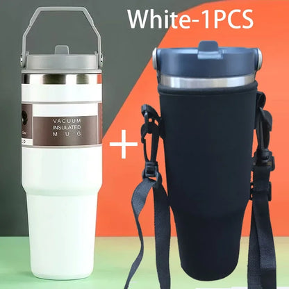 Thermal Water Bottle With Straw Outdoor Sport Coffee Cup Car Insulated Cup Tumbler Vacuum Flask Travel Thermal Mug 20oz/30oz