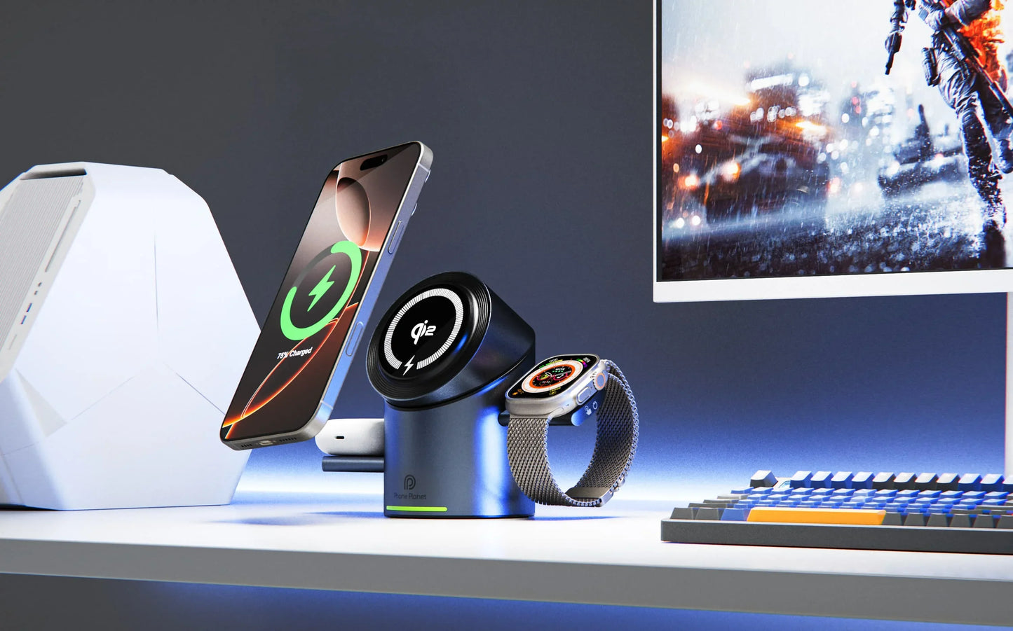 New Qi2 3In1 Magnetic Wireless Charger 15W Fast Charging Station Touch Button for IPhone Android Phones iWatch AirPods