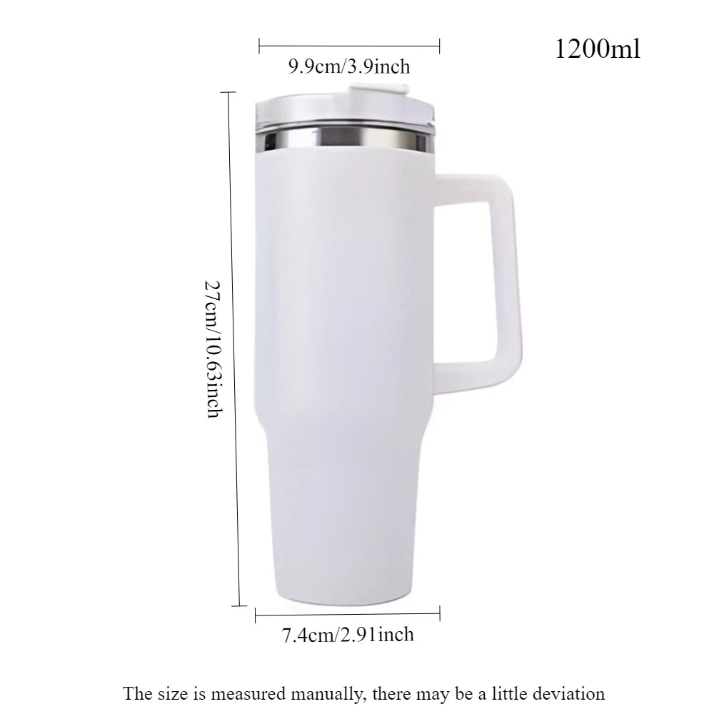 Metal Vacuum Insulated Cup 1200ML Stainless Steel Portable Water Cup Refrigerated Vacuum Insulated Straw Leak-proof Lid