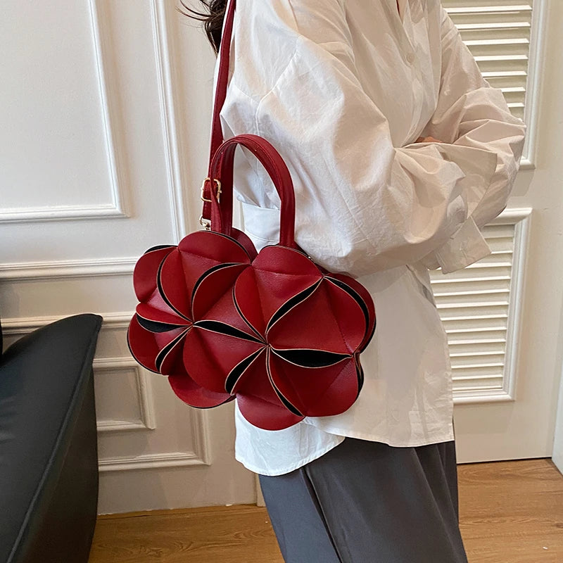 2026 High Quality Niche Bags Waterproof and Durable Design Sense Crossbody Bags PU Flowers Clock Shape Zipper Circular Bags