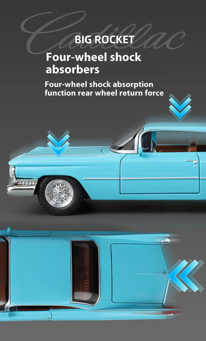 Cadillac Eldorado 1959 Metal Diecast Retro Car Model 1/24 Scale Sound and Light Back Pull Boy Gift Ornament Halloween Toys