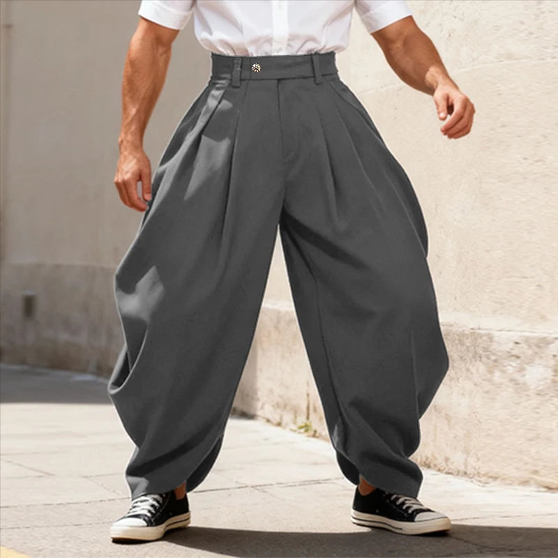 Men Pants Solid Color Button Pleated Casual Wide Leg Trousers Men Streetwear INCERUN Baggy 2026 Fashion Male Long Pants S-5XL