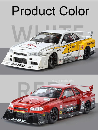 Bugatti Tourbillon, Nissan Skyline GTR, Model Sports 1:24 Car Alloy Diecast Sound Light Doors Opened Shock Absorption Ornament Supercar Toys Gift