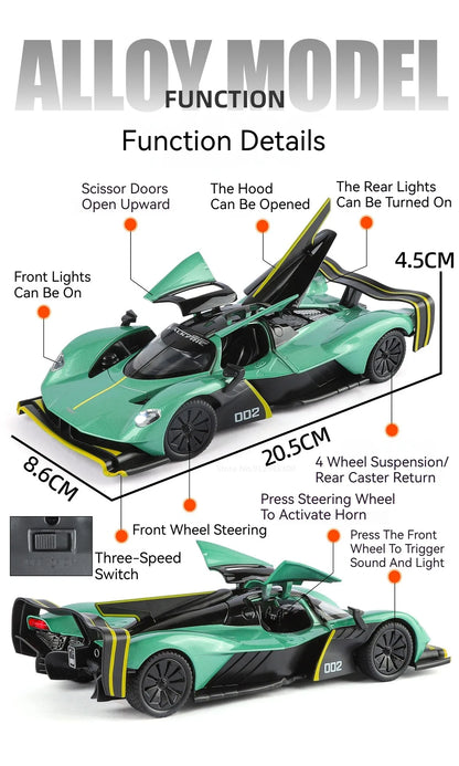 Valkyrie GT-R50 Sports 1:24 Car Model Toy Diecast Alloy Doors Opened Sound Light Supercar Collectible Ornaments Toy Gifts