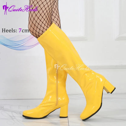 Costumes 60s 70s Go Go Boot Retro1960s Ladies Women's Knee-High Boots Fancy Dress Gogo Party Dance Gothic Shoes Large Size 36-46