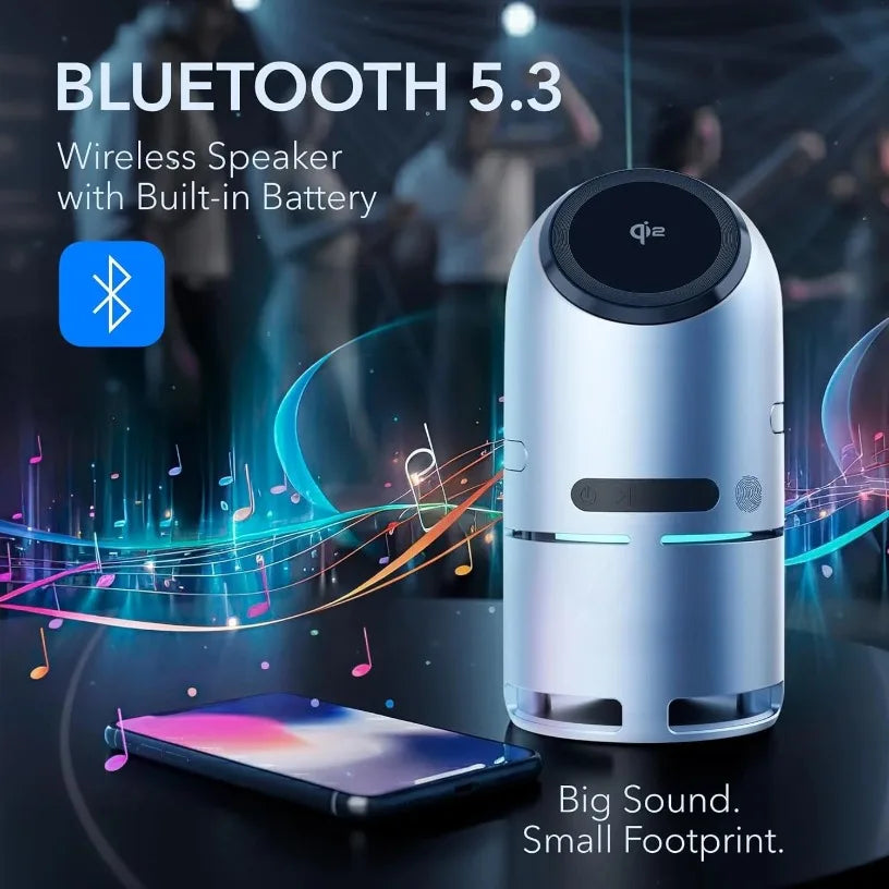 Bluetooth Speaker Magnetic Wireless Charger Station with Auto-Rotating for iPhone 17 16 15 14 13 12 Pro Max Apple Watch AirPods