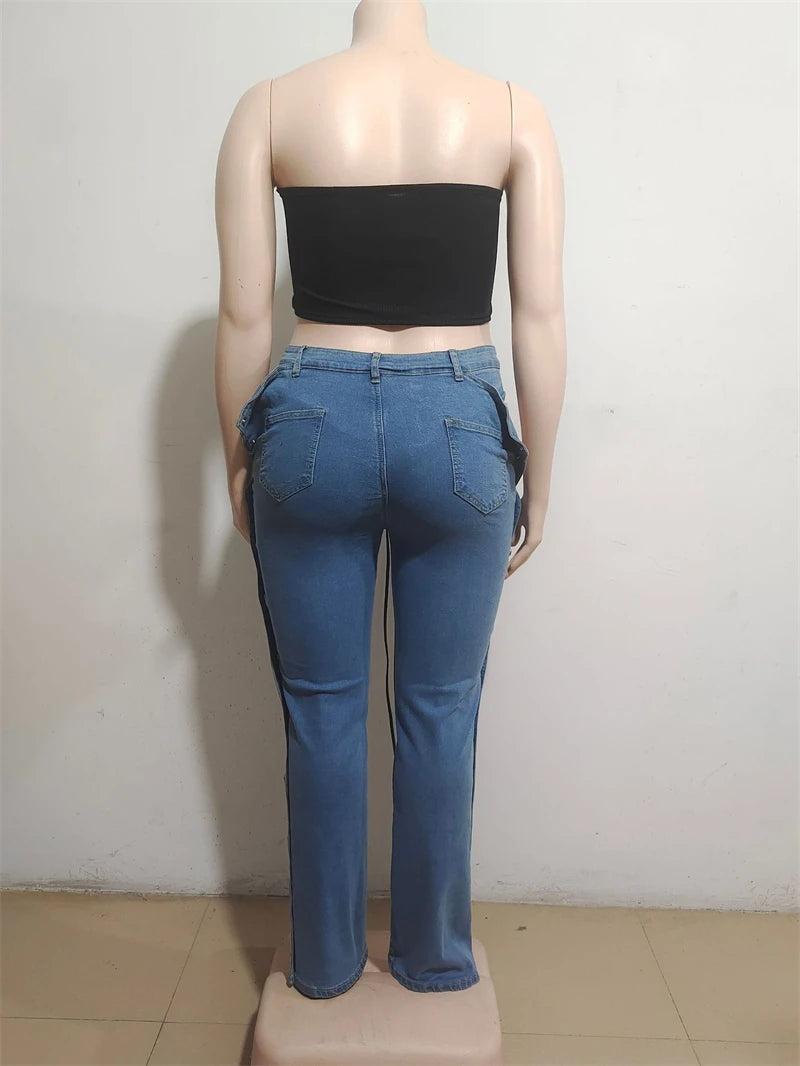 Streetwear Denim Trousers Fall Clothing Women Double Side Button Up Straight Jeans Pants Cowboy Denim Pant Jean Trousers Bottoms