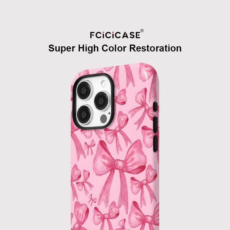 Luxury For Magesafe Magnetic Wireless Charging Case For iPhone 11 12 13 14 15 16 Pro Max Plus Shockproof Lovely Pink Bow Cover